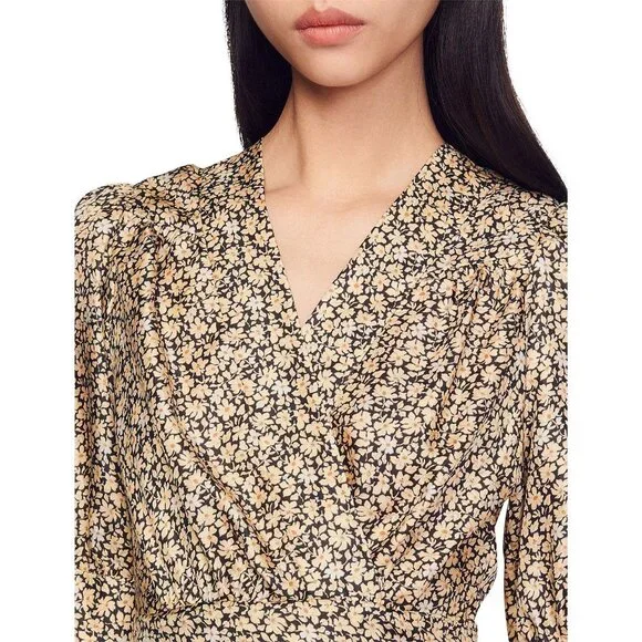 Sandro Enrika Floral Midi Dress Size 38 FR US Size 6 Beige Silk Wrap Dress - Picture 8 of 17